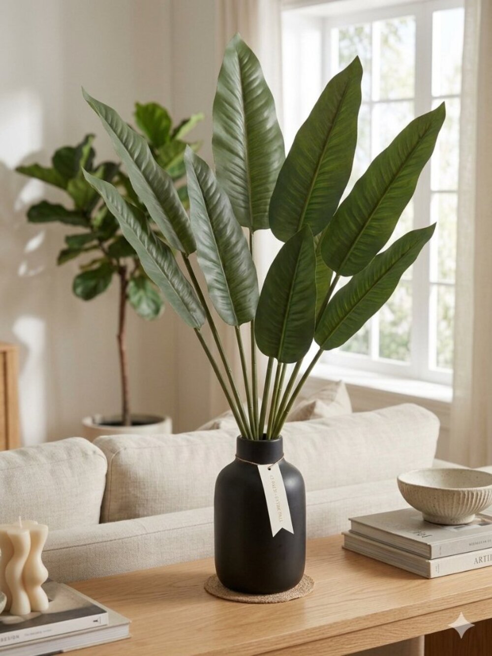 12pc Faux Bird of Paradise Leaf Stems 46" Tropical Greenery